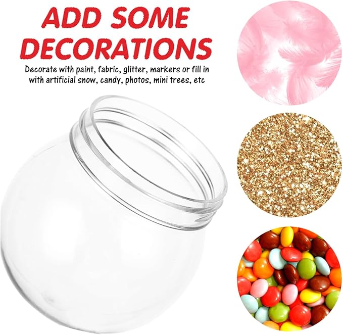 20pcs Plastic Snow Globe DIY Snow Globe Clear Plastic with Screw Off Water Globe Jar Empty for DIY Crafts Christmas Home Decoration (L*H: 5.3 x 6CM)
