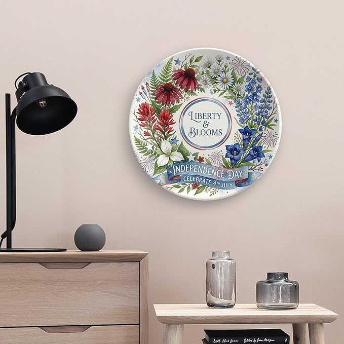 250th Anniversary Decorative Plates 10 Inch Patriotic Decorations Floral Plates with Stand 4th of July Independence Day Veterans Day Home & Office Decor