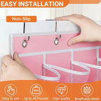 40-Pocket Over the Door Shoe Organizer - Large Mesh Pocket Hanging Shoe Organizer,Behind the Door Shoes Storage Holder Hanger (Pink-W)