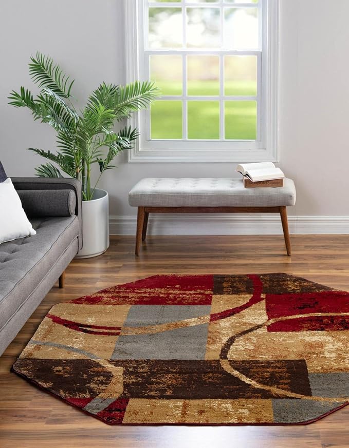 Unique Loom Barista Collection Area Rug - Kouillou (7' 1" Octagon, Multi/Brown)