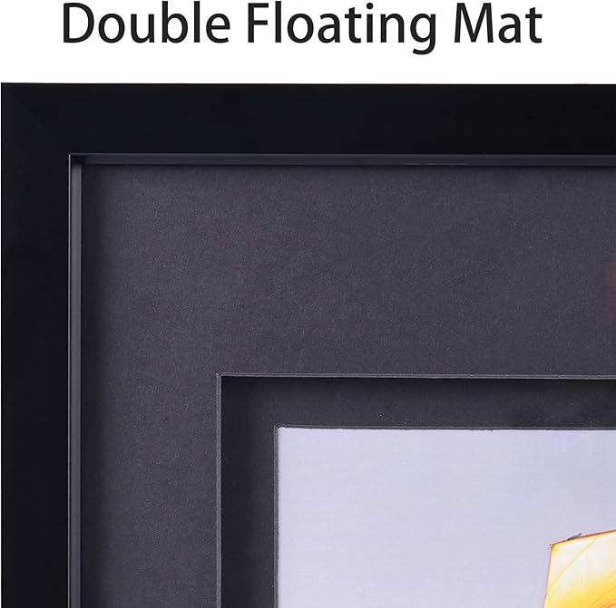 Yaetm 8x10 Double Floating Mat Picture Frame Set of 4, Display Picture 5x7 with black Double Mat, Polished High Definition Real Glass, Tabletop & Wall Mounting Photo Frames, Black