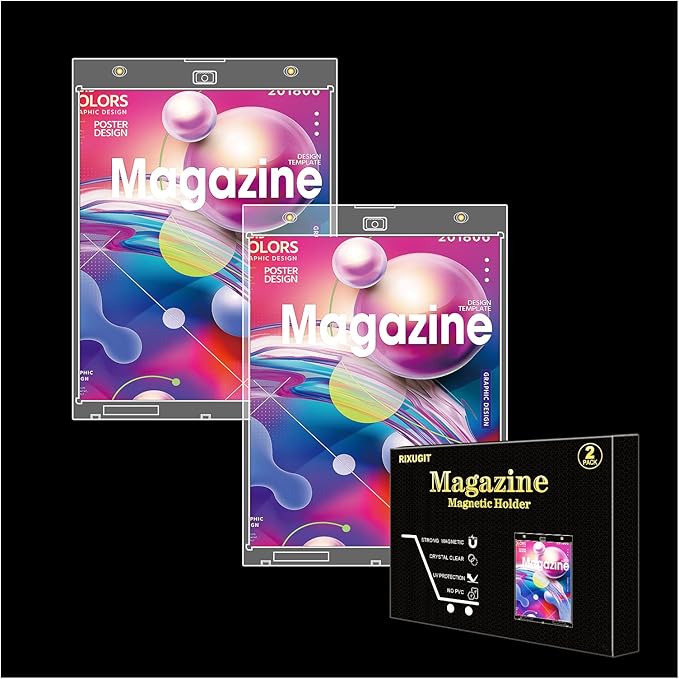 2-Pack Magazine Book Magnetic Holder - One Touch Magazine Magnetic Frame, Magazine Book Display Holders, UV Protection Comic Book Display Case, Clear Wall Mountable Protective Display Holder