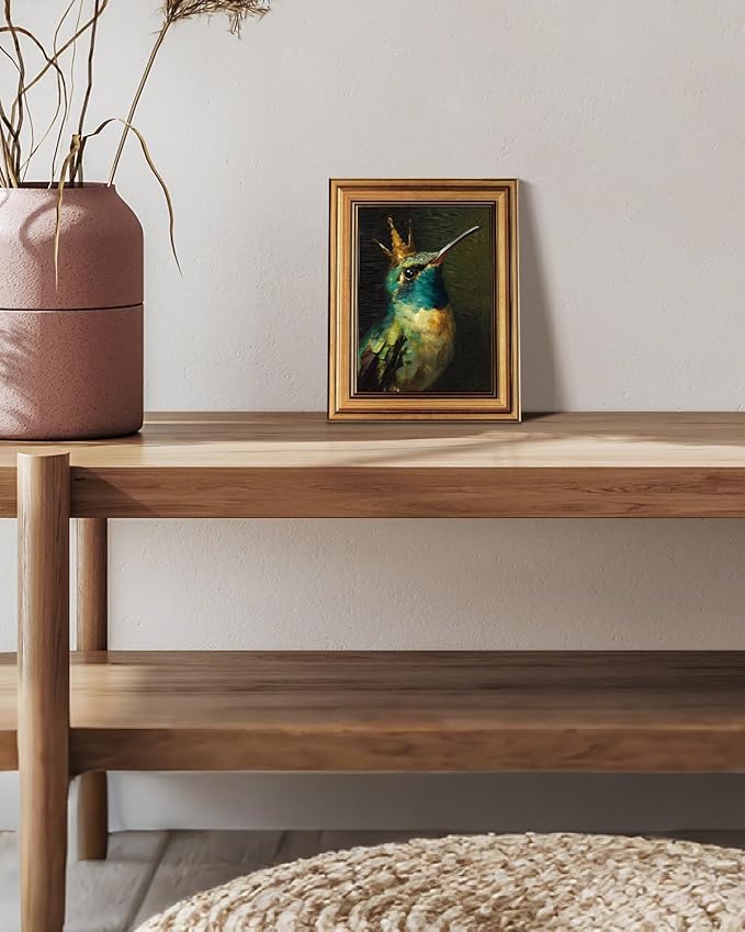 VIYYIEA Vintage Gold Framed Wall Art for Living Room, Hummingbird Canvas Prints Home Decor, Oil Painting Picture, Bedroom Wall Decor Gifts for Friends or Family -【King of Hummingbirds】-(10L x 8W)