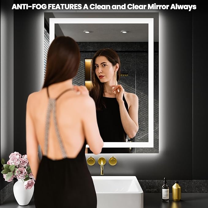 LOAAO 20X28 LED Bathroom Mirror with Lights, Anti-Fog, Dimmable, Backlit + Front Lit, Lighted Bathroom Vanity Mirror for Wall, Memory Function, Tempered Glass, Shatter-Proof, ETL Listed