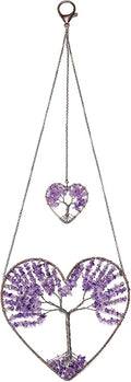 Jovivi Tree of Life Feng Shui Crystal Heart Hanging Ornament Amethyst Gemstones Healing Stones Yoga Meditation Window Wall Hanger for Home Wedding Decor