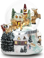 7'' H Christmas Snow Globe with Light up and Musical Spring Decoration Gift, Snowflakes Water Globe, Santa Sleigh Reindeer Resin Snow Globe, Christmas Holiday Indoor Decor.
