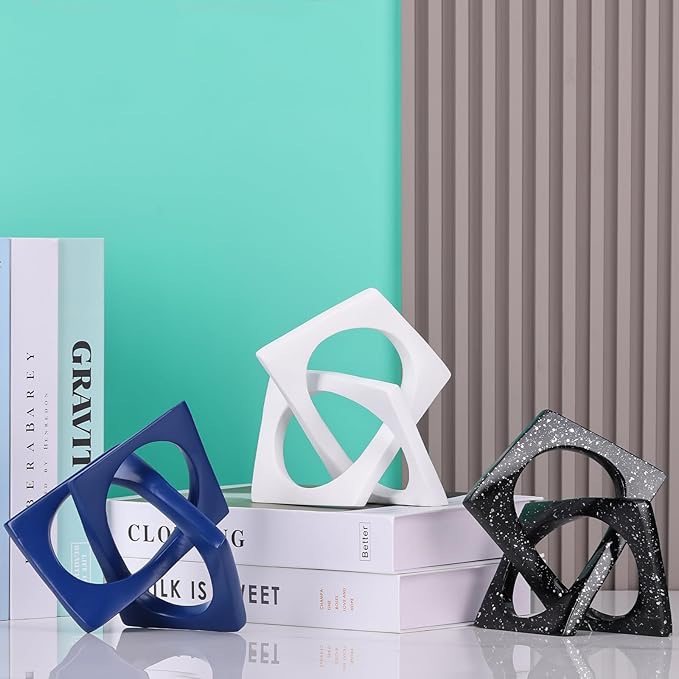 Modern Geometric Sculpture Navy Blue Knot Statue Decor, Home Blue Bookcase Centerpiece jax Decorative, Geometric Tabletop Sculpture and Figurines, For Navy Home Decor Accent, Cube Decorative Ornaments