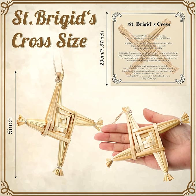 Bucherry St. Brigid's Wall Cross Decor Irish Gift Cross with History Card for Irish Blessing Gift for Celtic Imbolc Decor(Classic Style,5 in,Straw Color)