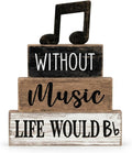 Moucuny 4 Pcs Music Notes Decor Wooden Centerpiece Musicical Party Decoration Musical Notes Theme Tiered Tray Table Signs, Farmhouse Wood Book Stack Decor Office Accessories for Music Home Room Gift