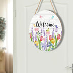 Welcome Spring Summer Tulip Flower Front Door Sign Spring Door Decorations Floral Wooden Hanging Sign Summer Door Hanger Tulip Wreath Wall Sign for Indoor Outdoor Porch Yard Garden Decor 12x12 Inch