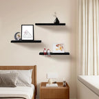 Upassion Floating Shelves for Wall Set of 3, 24" Black Wall Shelves for Home Decor, Frame Display Black Floating Shelf for Living Room, Bedroom, Bathroom, Kitchen