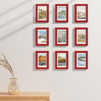 Vittanly 4x6 Picture Frames Set of 9, Shatter Resistant Plexiglass, Display 3.5x5 Pictures with Mat or 4x6 without Mat, Photo Frames for Wall or Tabletop, Engineered Wood, Red