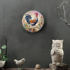 Rooster Decorative Plate Stand, 8inch, Rooster on Stone Round Display Plate, Home Wobble-Plate with Display Stand, for Kitchen Party Coffee Table Decor Art