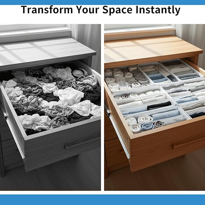 Drawer Organizer Clothes -3 Pcs T shirt Organizer Multipurpose Dresser Drawer Organizer for Adults & Kids, Closet Foldable 12 Cells per Organizer - Closet Organizers & Storage, Shirt Folder - White