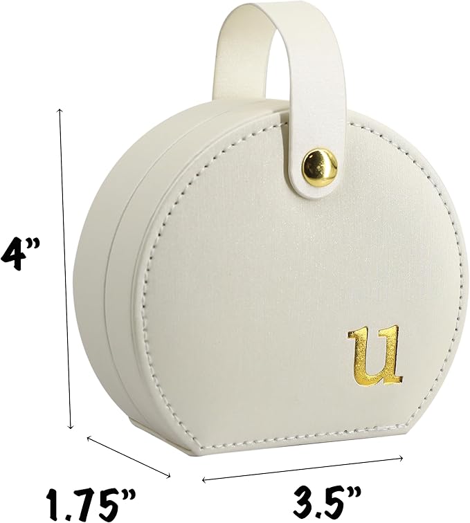 COLLECTIVE HOME - Travel Jewelry Case, Elegant Half-Moon Design with Gold Monogram, Detachable Handle, Personalized Accessory Organizer, Gift for Fashion-Forward Women and Teens (u)