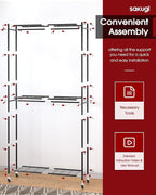 Clothes Rack - 33.0" x 12.2" x 79.5" Clothing Rack with Shelves & Wheels, Multi-Functional Wardrobe Closet with Hooks, Sturdy Metal Garment Rack for Bedroom, Laundry, Balcony (Black)