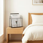 Metal Magazine Holder Rack, Black Iron Wire Storage Basket with Handles for Books, Newspapers, Tablets, Files, Mail Organizer for Home Office Living Room Bedroom