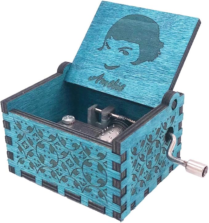 Youtang Amelie Music Box Hand Crank Musical Box Carved Wooden,Play The Theme Song of Amelie,Blue