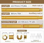 Mavivegue Closet Rod, 17 to 43 Inch Gold Adjustable Closet Rods for Hanging Clothes, Hanging Rod for Closet Wardrobes Laundry RV, Bathroom