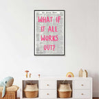 What If It All Works Out Poster Retro Newspaper Pink Font Canvas Wall Art Positive Affirming Quote Minimalist Prints Painting For Home Bedroom Dorm Wall Decor 16x24in Framed