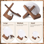 Honeydak 3 Pack 3 Size Bowl Stands for Display - 3.5, 4.5, 6.5 Inch Wooden Plate Holders Easel Frame Holder Display Stand for Large Deep Platters Dishes, Mini Easel, Frame, Card, Plaque, Book