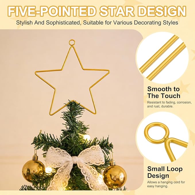 MECCANIXITY 4 Pcs Star Dream Catcher Rings, 12" Dream Catcher Metal Hoops Macrame Wreath Rings Pentagram Floral Hoops for DIY Craft Making Home Wedding Wall Hanging Decoration, Gold