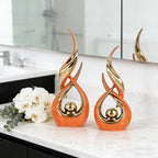 2 PCS Orange Gold Ceramic Statues For Home Decor Accents, Modern Abstract Art Sculptures, Elegant Tabletop Decorative Objects For Dining Room, Entryway, Tv Stand, Mantel, Coffee Table Centerpieces
