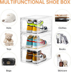 6 Pack Large Shoe Storage Box, Clear Shoe Storage Organizer with Magnetic Door, Stackable,Shoe Containers For Display Sneakers, Easy Assembly, Fit up to US Size 12, Clear