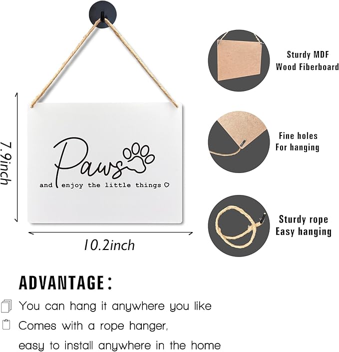 Lacosu Wall Pediments Dog Signs for Home Decor,Paws and Enjoy the Little Things Sign,Enjoy the Little Things Wall Decor,Dog Sign Decor,10x8 Inches