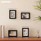Egofine 4x6 Picture Frames Set of 4, Made of Solid Wood Covered by Plexiglass 3x4.5 and 3.5x5 with Mat or 4x6 without Mat, for Table Top Display and Wall Mounting Photo Frame Black
