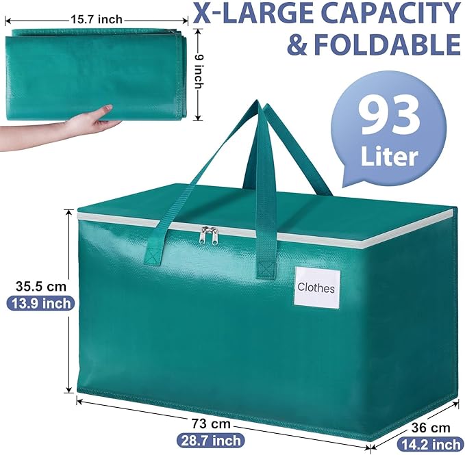 StorageRight Moving Bags-Heavy Duty Moving Boxes, Storage Totes with Zipper, Reinforced Handles and Tag Pocket-Collapsible Moving Supplies for moving, Storage and Travel 93L(Green-8 Pack)