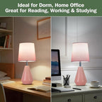 Small Bedside Table Lamp for Bedroom-Reading Desk Lamp Set of 2,with 3 Color Temperatures,15.5" Nightstand Ceramic Lamp with Fabric Shade for Kids Room,Living Room,Dorm,Home Office(Pink)
