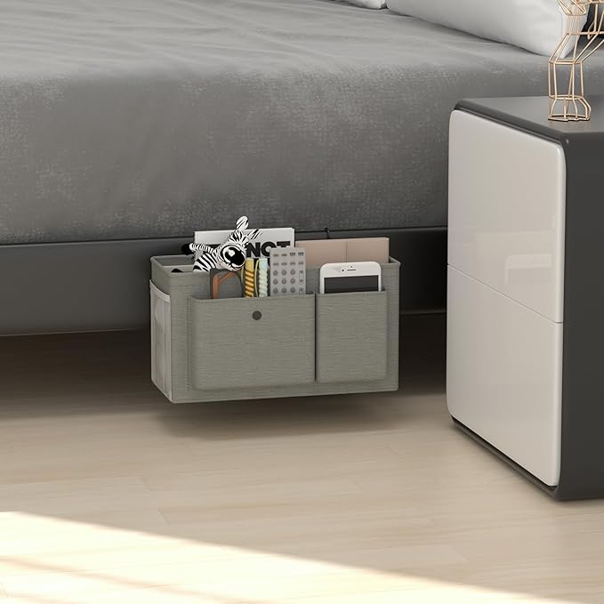 Edudif Bedside Caddy Bedside Organizer with Fixed Straps & Water Bottle Holder, Bunk Bed Caddy ideal for Home, Dorm, Hospital, Crib, Versatile Bedside Storage Solution