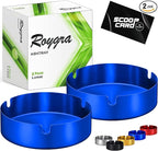 roygra Ash Tray (2 Pack), Outdoor Ashtray for Outside Patio, Stainless Steel Ashtrays for Cigarettes with 3 Holder, Smoking Accessories, Home Décor, Ashtrays for Smokers Indoor - Blue, Large