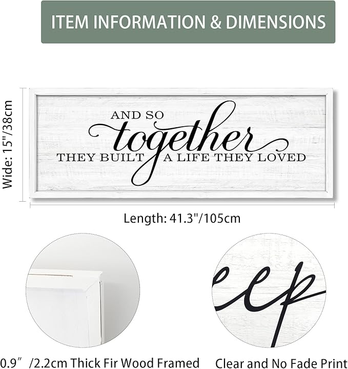 Rutiyoka Farmhouse Wall Decor: 'and so Together They Built a Life They Loved' Sign, 41.3''15'' Framed Wood Wall Art for Bedroom
