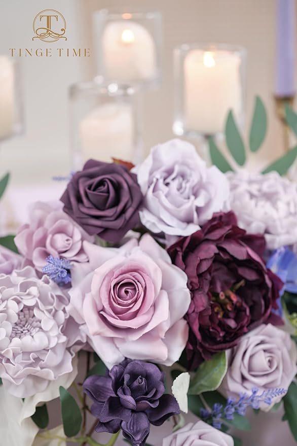 TINGE TIME Artificial Sweetheart Flower Swag with Tablecloth and Table Runner, Pack of 3 Floral Arrangement for Wedding Sweetheart Table Centerpiece Decoration (Lavender & Plum)