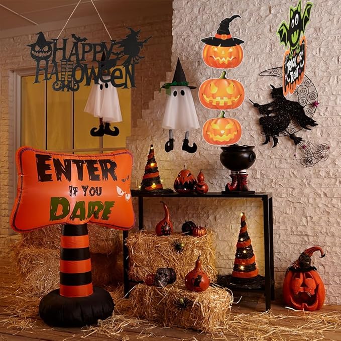 Halloween Front Door Hanger 3Pcs Halloween Wreath Hanging Sign Indoor Outdoor Wall Hanging Decoration