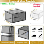 7 code Large Clear Shoe Boxes Organizer【Thicker Material】 Stronger Shoe Box with Magnetic Door, Stackable Shoe Storage Box for Closet, Foldable Space-Saving Storage Bins Shoe Cabinet, Black 9-Pack