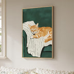 Framed Animal Wall Art for Bedroom Wall, Large Cozy Orange Tabby Cat Canvas Painting for Room Decor, Cute Pet Artwork for Walls, Relaxing Picture Print for Nursery Hallway Wall Decor, 24x36 Inch