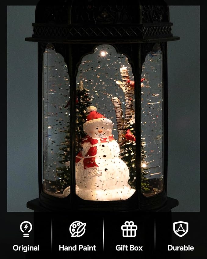 Large Snowman Snow Globe, Cardinal Christmas Tree, Lighted Snow Globes Lantern, Musical&LED Lights, 8 Classic Songs, 6-Hour Timer, Xmas Gifts and Holiday Decoration