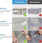 HomeHacks Storage 6-Pack Clothes Organizer Storage Bags Foldable Storage Box with Large Clear Window Sturdy Handles for Closet, Dorm, Pillows, Bedding, Clothes, Blankets, 35L, Ivory