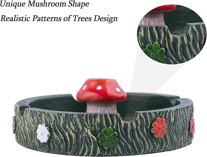Cute Ash tray Cool Ashtrays for Cigarettes, Fantastical Mushroom Ashtray Resin Ashtray Decor for Home Office, Ornament Gifts (Green Mushroom)