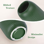 Ceramic Vase for Flowers – Modern Small Ribbed Textured Flower Vase for Home Decor, Pampas Grass, Decorative, Farmhouse, Coffee Table, Kitchen Centerpieces, Bookshelf and Home Living(Green)