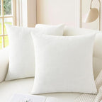 CaliTime Throw Pillow Covers Decorative 24 X 24 Inches Pack of 2 Cozy Chenille Cushion Cases for Couch Sofa Bed Living Room Home True White