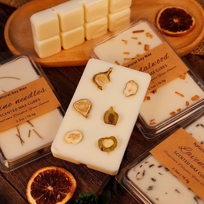 SCENTORINI Wax Melts, Premium Wax with Essential Oil, Summer Scents, Scented Wax Melts, Natural Dried Flower, Pine Needles, Sandalwood, Mediterranean Fig, 2.5 oz X 3 Pack