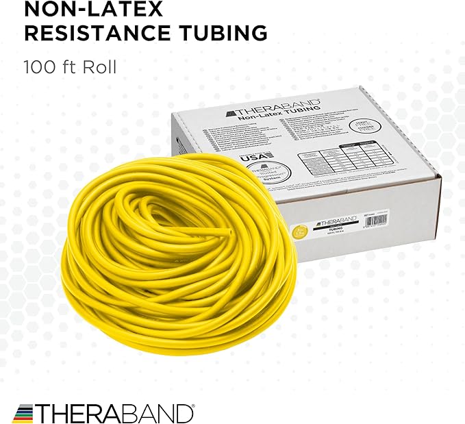 THERABAND Latex Resistance Tubing, Red, Medium Level 2, 100 ft Roll, Professional Grade Resistance Band for Exercise, Upper and Lower Body Workouts, Cut-to-Length, Color-Coded Levels