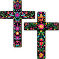 Pinkunn 2 Pcs Mexican Cross Wall Decor Floral Day of The Dead Decoration Hand Painted Wood Wall Art Dia De Los Muertos Altar Decorations Spanish Cross Decor for Home(Flower)