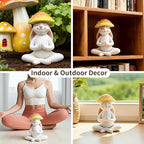 Meditation Mushroom Resin Statues – Cute Yoga Mushroom Figurines for Desk, Home, Office & Garden Decor – Zen Resin Sculptures for Living Room, Patio, Tabletop & Backyard (1 Pack, Rabbit)
