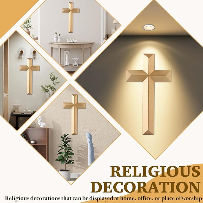 Yookin 13inches Wood Wall Cross Wooden Wall Decor Hanging Cross Decorations for Church Home Office Christian Baptism Religious Gift(Beech Wood)