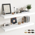 48 Inch Long Floating Shelves for Wall Set of 2, 12"D Wood Grain Bathroom Shelves with Invisible Brackets, Easy Install Engineered Wood Storage Shelves for Kitchen, Living Room, Bedroom, White Finish